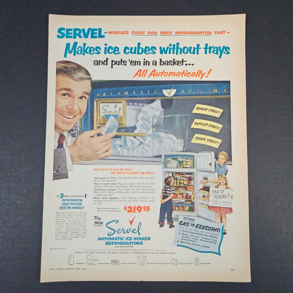1953‎ Servel Automatic Ice-Maker Refrigerator Vintage Print Ad Evansville IN